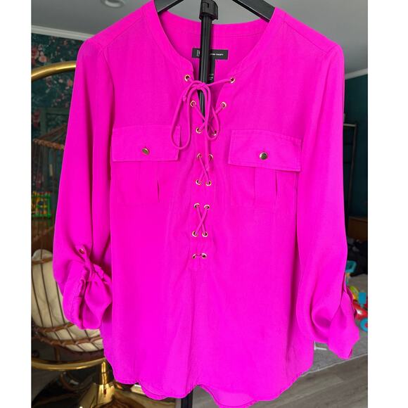 INC International Concepts Tops - INC International Concepts Fuchsia Lace Up Blouse Gold Grommet Utility Size 6
